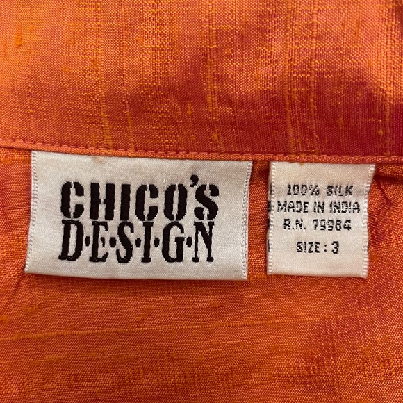 Chico’s Silk Shamtung Irridescent Jacket Top 3/4 Sleeve Notch Collar Size XL - Picture 7 of 11